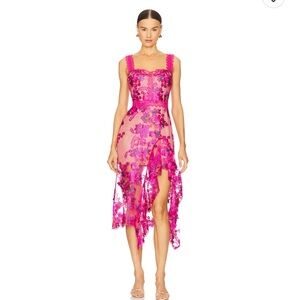Bronx and Banco Fuchsia Eva Lace Midi Dress (NEW WITH TAGS, SIZE SMALL / US 4)